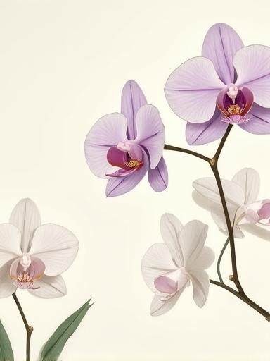 Carta da parati con eleganti orchidee esotiche in colori tenui.